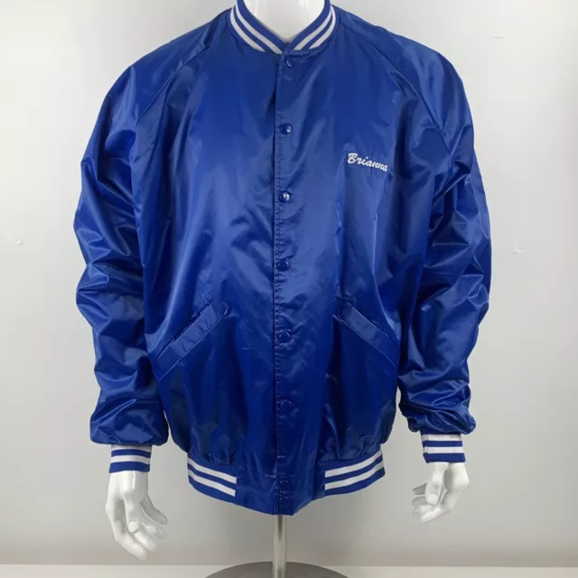 Retro 80s/90s Cardinal Satin Shiny Blue Baseball Bomber Jacket XL