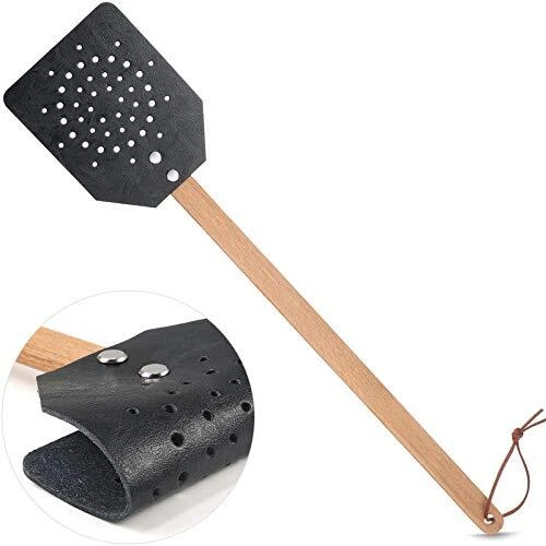 Leather Heavy Duty 19 Inch Rustic Manual Swat with Wooden Long Handl...
