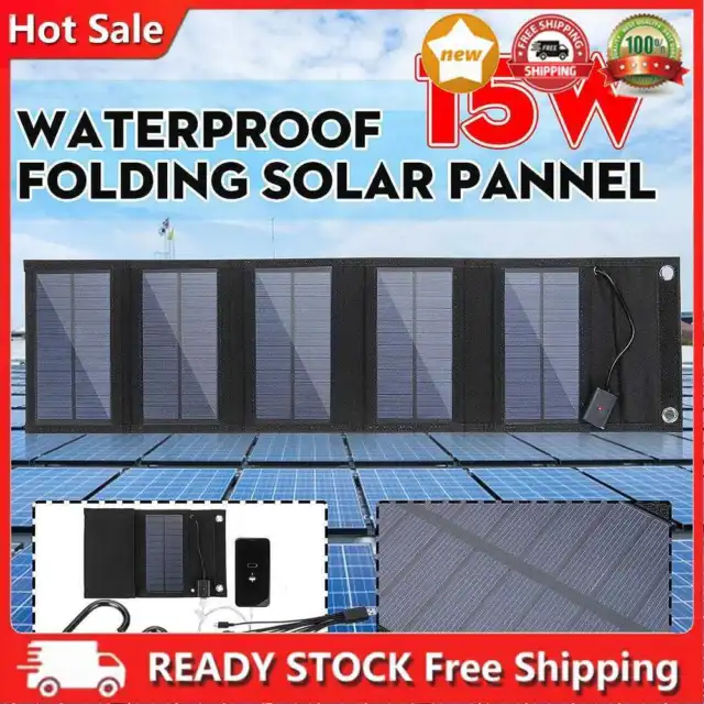 Kit de paneles solares de 15W 5V IP65 impermeable plegable de 5 paneles para teléfono móvil al aire libre