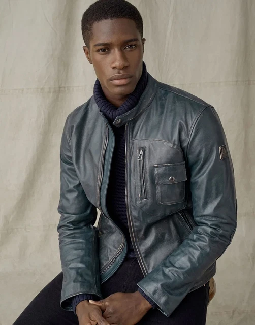 Belstaff blue leather jacket on sale