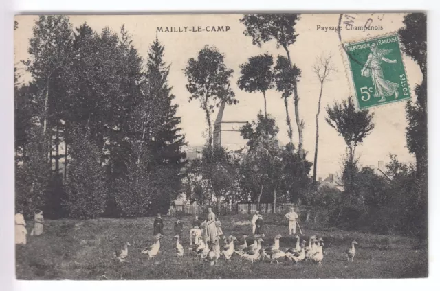 Cpa  Mailly Le Camp 10 -  Paysage Champenois Enfants Gardienne D'oies 1908 ~B81