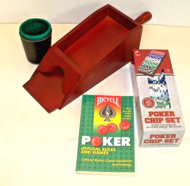 Card Dealer Shoe+ 100 11.5 G Polker Chips + Bicycle Rule Book,+ New Dice Cup