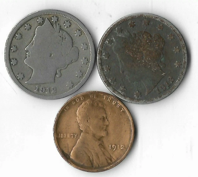 Rare 100 Years Old 1912D+P US Liberty Lincoln Coin Collection Antique Lot USA:T2