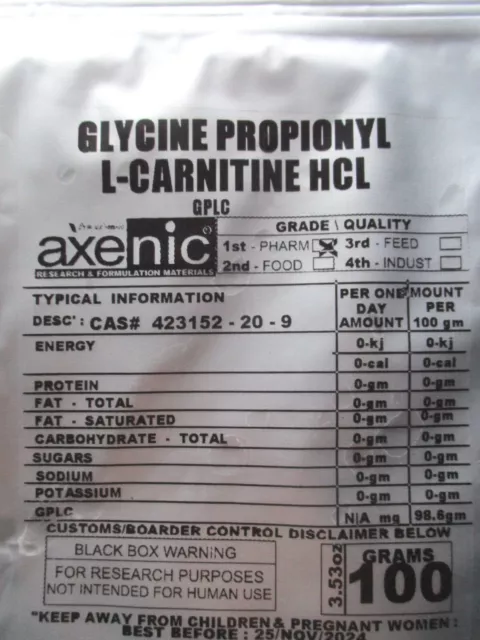 100 Grams Glycine Propionyl L-Carnitine HCl Powder (gplc) CAS 423152-20-9