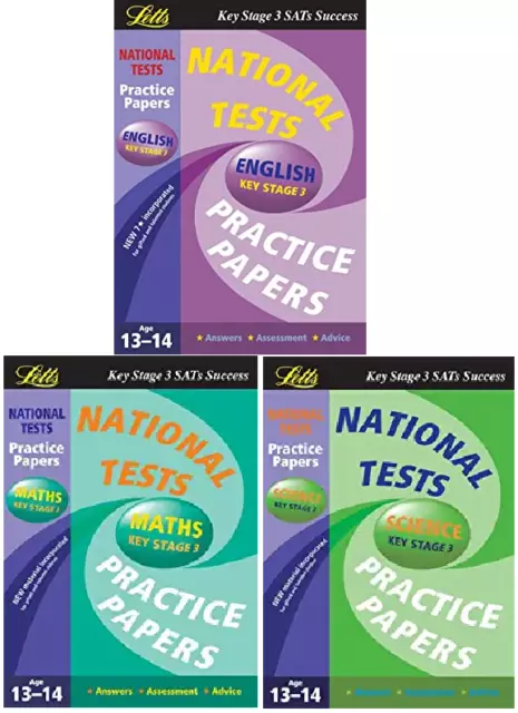 NEW x 3 KS3 SATS LETTS  NATIONAL TEST PAPERS  Maths English Science Key Stage 3