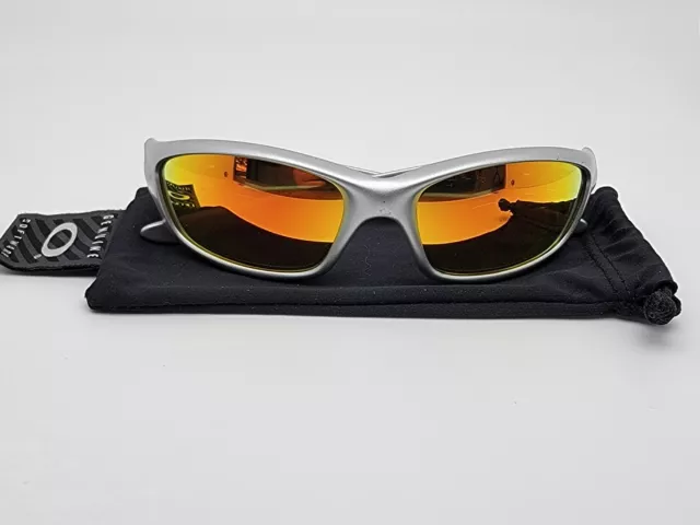Oakley 04-331 New Straight Jacket II Silver Frame Fire Iridium Lens Sunglasses