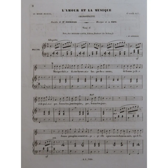 THYS A. L'Amour et la Musique Chant Piano ca1840