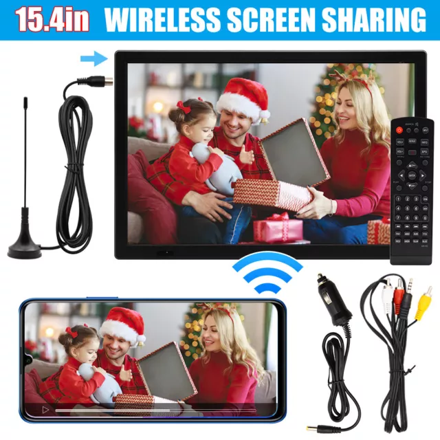 15.4" Portable Digital TV Freeview 1080P HDMI Television Car Boat Rechargeable