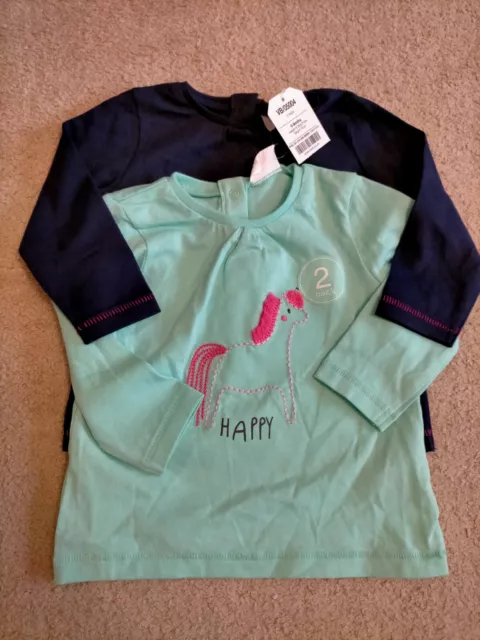 NEXT Baby Girls 2 Pack Unicorn Rainbow Blue Tops Tshirts 6-9 Months BNWT ❤️
