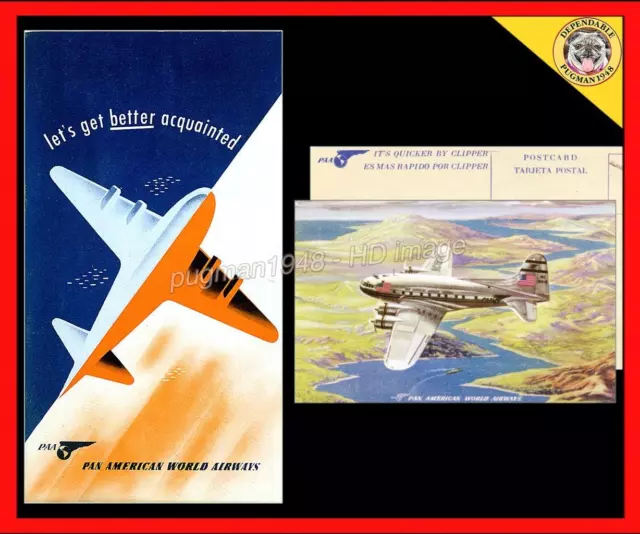 PAN AM AIRWAYS 1945 AIRLINE BROCHURE...Plus very rare Boeing B-307 postcard