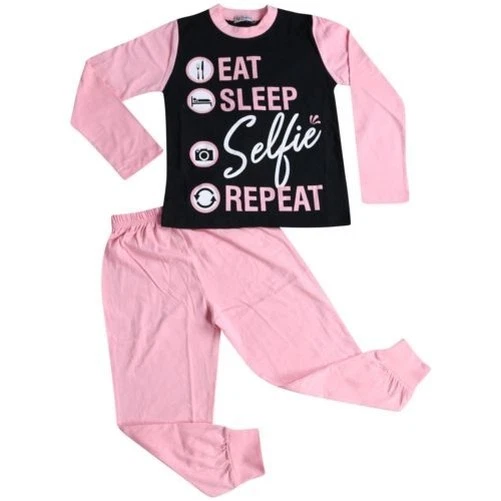 Bambine Pigiama Eat Sleep Selfie Ripetere Rosa Lounge Abbigliamento 2-13 Anni