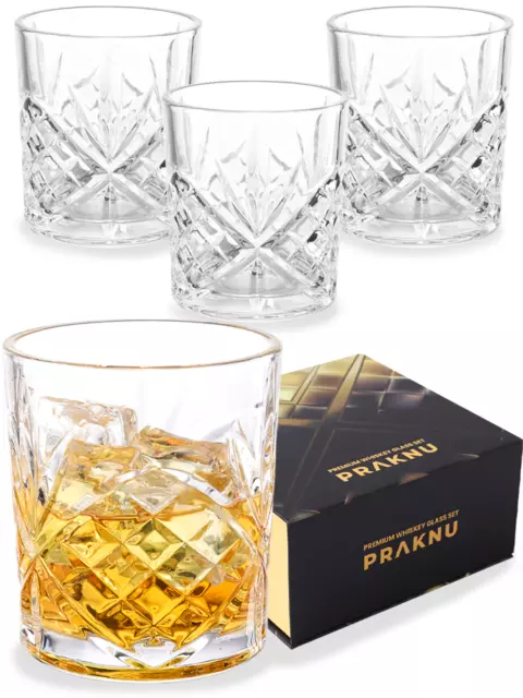 4 Whisky Gläser 300ml Set Kristall Whiskey Trink Rum Glas Schliff Tumbler Cross