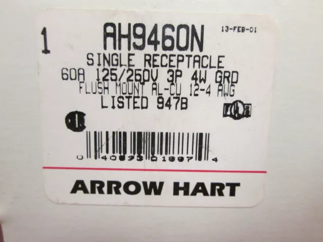 Arrow Hart AH9460N 60A 125/250V 4W New Surplus 3