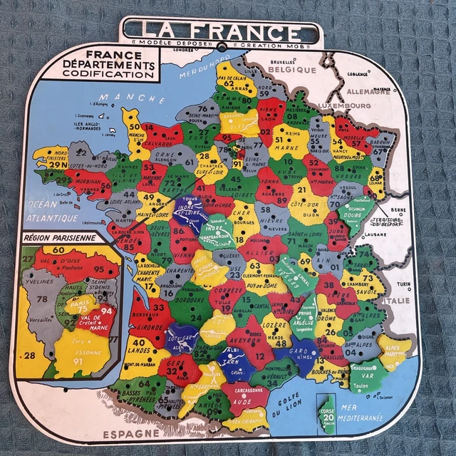 Grand Puzzle Carte De France Départements – MAUCLAIR-DACIER – Jeu Ancien 1900 – Bois