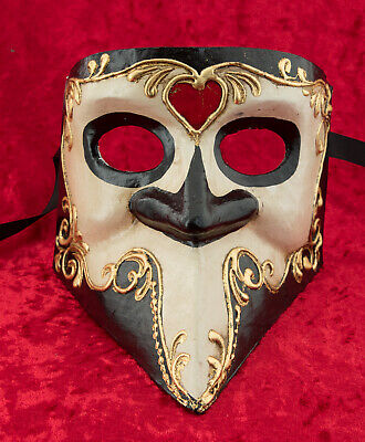 Mask from Venice Bauta Heart for Mens - Black Golden -paper Mache - Morte- 58