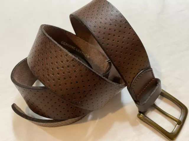 Fossil Dark Brown Textured Leather Belt w/ Bronze Brass Buckle Men's Size 36