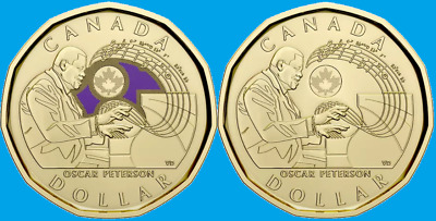 Set 2022 Canada Oscar Peterson COL & Non-COL Loonei One Dollar Coin Mint UNC $1