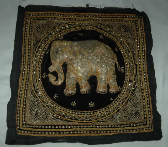 vintage Myanmar Pailettenbild - Elefant - Burma - Stickbild 37,5x37,5cm