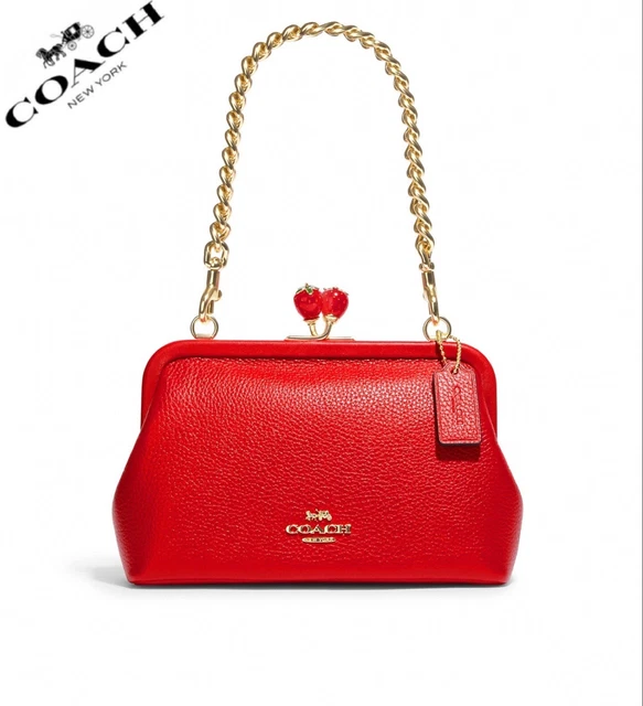 🔥NWT COACH Nora Kisslock Leather Crossbody With Strawberry And Chain Strap