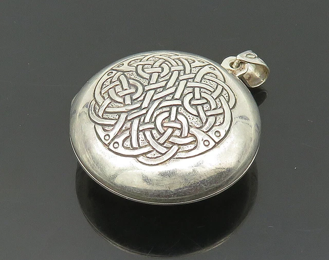 925 Silver - Vintage Etched Quote Celtic Knot Locket Pendant (OPENS) - PT14795 925 Silver - Vintage Etched Quote Celtic Knot Locket Pendant (OPENS) - PT14795