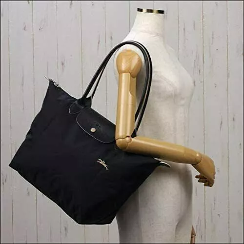 New Longchamp Le Pliage Tote Bag Nylon Club With Horse Embroidery Black Large L