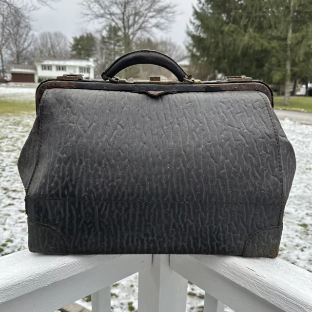 Vintage Black Warranted Cowhide Doctor Leather Bag Antique Doctor Bag Medical