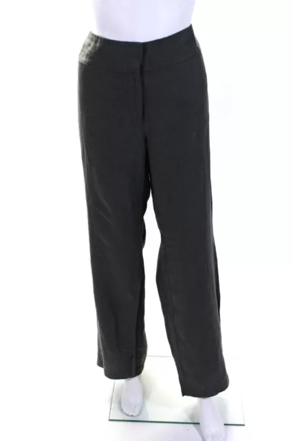 Eileen Fisher Womens High Rise Pleated Wide Leg Linen Trouser Pants Gray Size 14