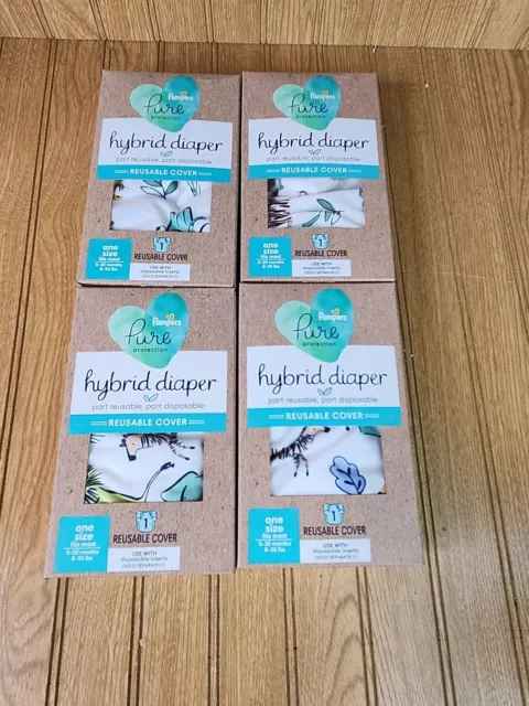 Pampers Pure Hybrid Reusable Cloth Diaper Covers 0-30 Month Jungleprint Lot of 4