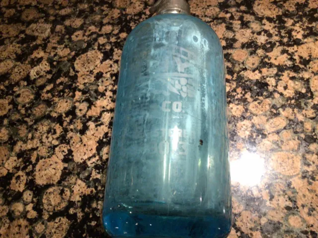 Vintage Ebony Beverage Blue Seltzer Bottle, Brooklyn Ny, 26 Oz