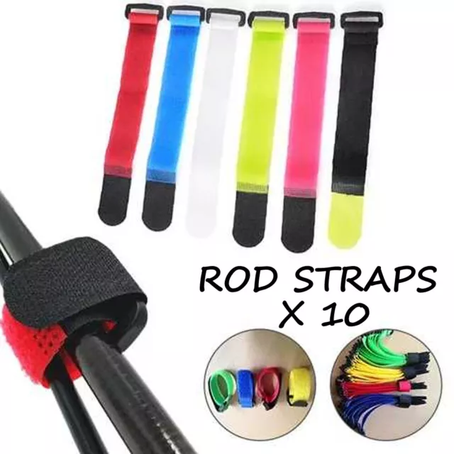 10 Pike Carp fishing rod strap sea coarse game hook and loop fastener holder