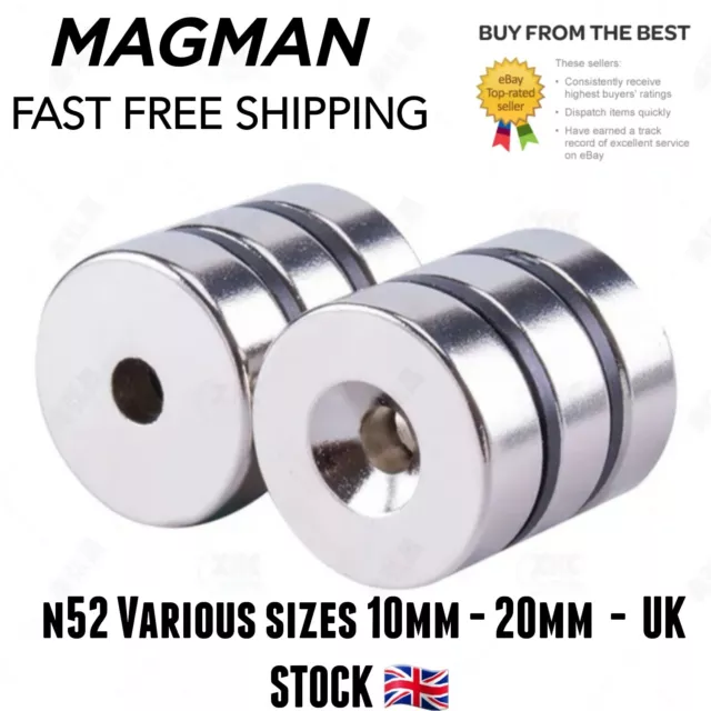 N52 Magnets Countersunk Various 10-20mm Hobby DIY Industrial  Magnet Strong 🧲