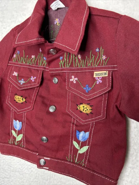 VTG Sears Youth Toughskins Red Denim Jacket SZ. 5 Embroidered New Old Stock OOAK