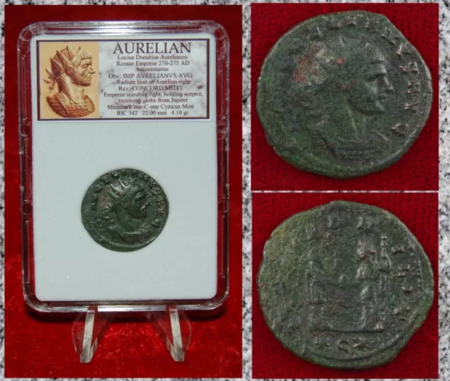 Ancient Roman Empire Coin AURELIAN Jupiter Presents Globe To Aurelian