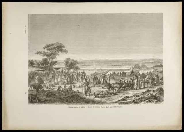 1860 - Vue du marché de Sokoto (Nigéria) - Gravure sur bois