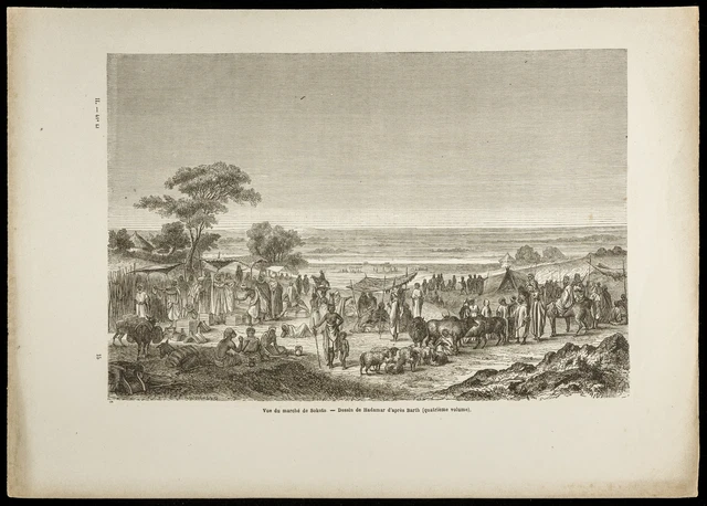 1860 - Vue du marché de Sokoto (Nigéria) - Gravure sur bois