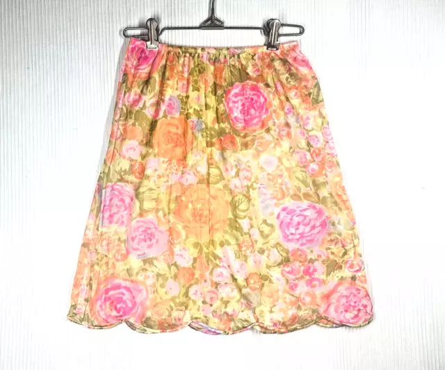 Vtg 60s Vanity Fair Half Slip Pink Roses Peony Silky Scallop Hem M USA Made