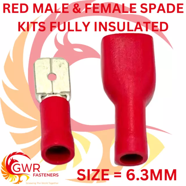 Mixed Pack Of Red Male & Female Spade Electrical Terminals Wire Crimp Connectors