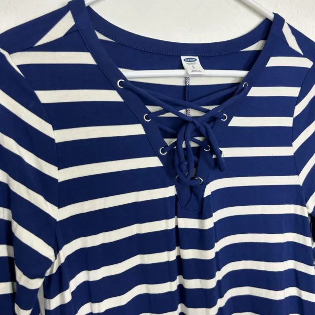 Old Navy Women's Small Swing Dress Long Sleeve Cobalt Blue/White Lace Up NWT 2