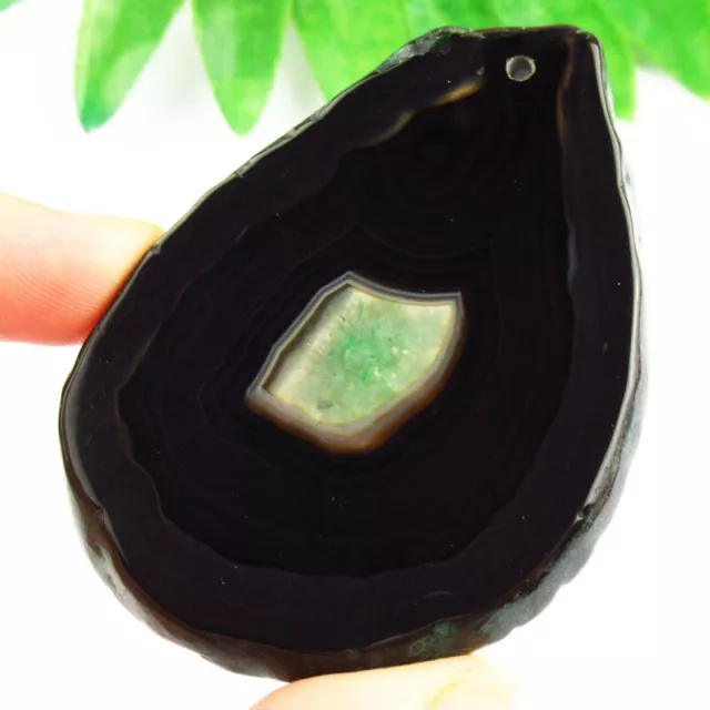 Black Green Onyx Druzy Geode Agate Slice Freeform Pendant Bead SHB37046