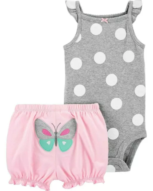 Carter's Newborn Baby Girl 2Pc Dots Bodysuit Bubble Butterfly Shorts Set Clothes
