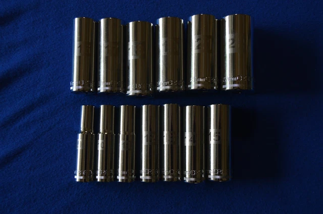 Craftsman Laser Etched 13 PC 3/8 Dr Metric 12 PT Deep Sockets 9-19, 21-22 MM 480