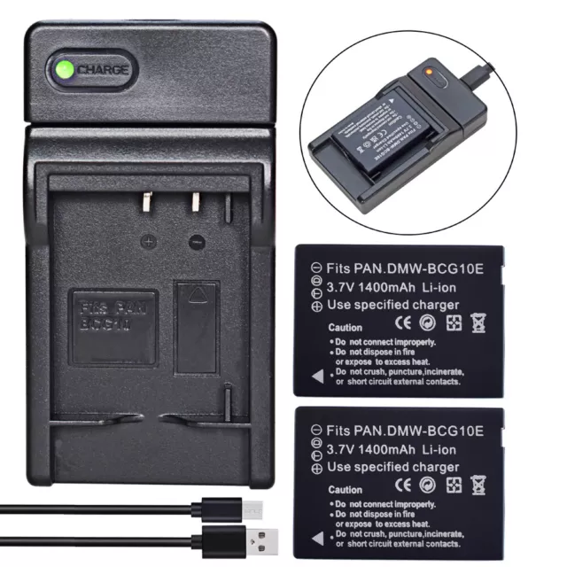 2x DMW-BCG10 Battery +LED Charger for Panasonic Lumix DMC-TZ10 DMC-TZ20 DMC-TZ22