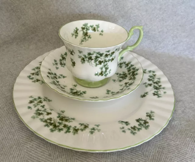 Royal Albert Bone China Shamrocks Teacup Saucer Plate 8"  EUC