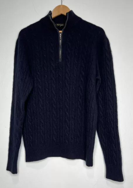 LORO PIANA 100% Baby Cashmere 1/2 Zip Sweater Blue 56 Italy MEASUREMENTS