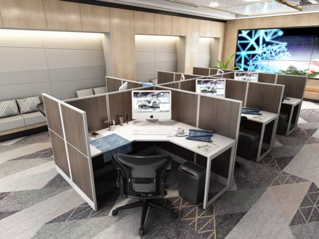 5X5 Cubicles -51″ H- SIX MAN U Shape glazed Office Workstations -VE