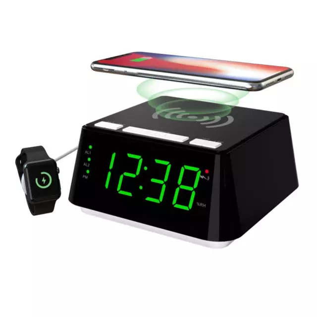 Alarm Clock with Wireless Charging Dual Alarm Snooze Brightness Dimmer USB Charg