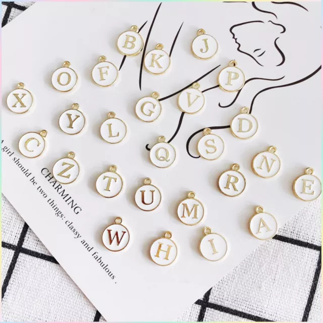 White&Gold A-Z Letter Charms Enamel Alphabet Pendant Initial Jewellery Making