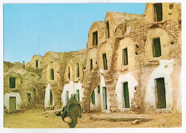 Vintage Postcard Medenine TUNISIA Old Town Ghorfas TUNIS RPPC Real Photo People