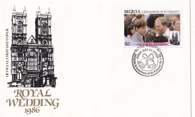 (21332) Bequia St Vincent FDC Prince Andrew Fergie Royal Wedding 1986