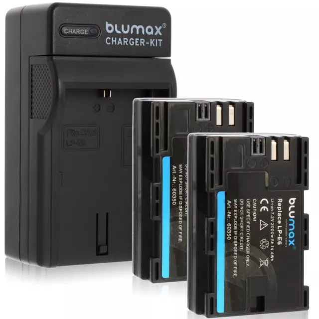 2x Batteria Blumax LP-E6 2000mah + caricabatteria per Canon EOS 60D 7D 6D 5D MK2